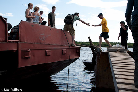 The stern mooring broke free and the barge swung diagonally to the side of the river