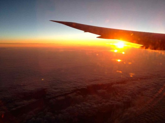 An Arctic sunrise from just west of Iceland during our flight from JFK to Moscow.