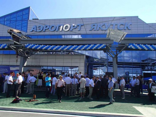 The new airport terminal in Yakutsk, decorated for its grand opening.