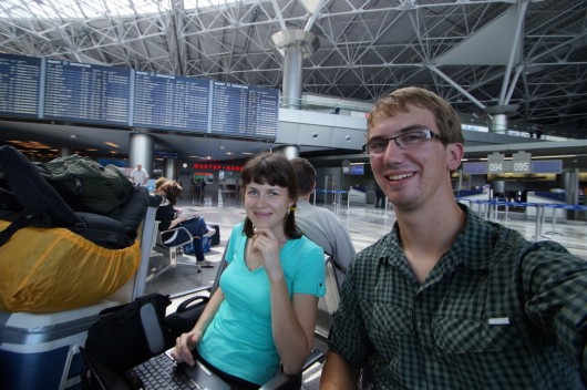 Half of the permafrost crew post mischief at Vnokovo.