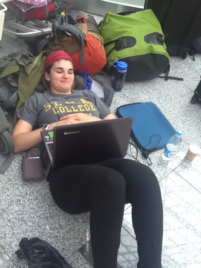 Typing out the blog post from the comfort of the airport floor.
