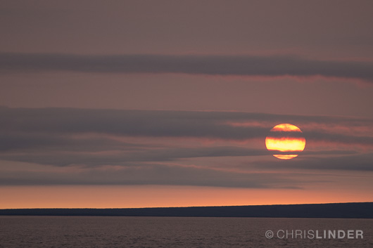 Sunset over the Kolyma River as the barge steams south back to Cherskiy.