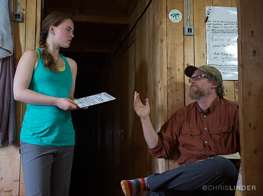 Discussion on the barge.