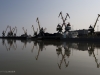 Cranes in the port town of Cherskiy, Siberia, along the Kolyma River.